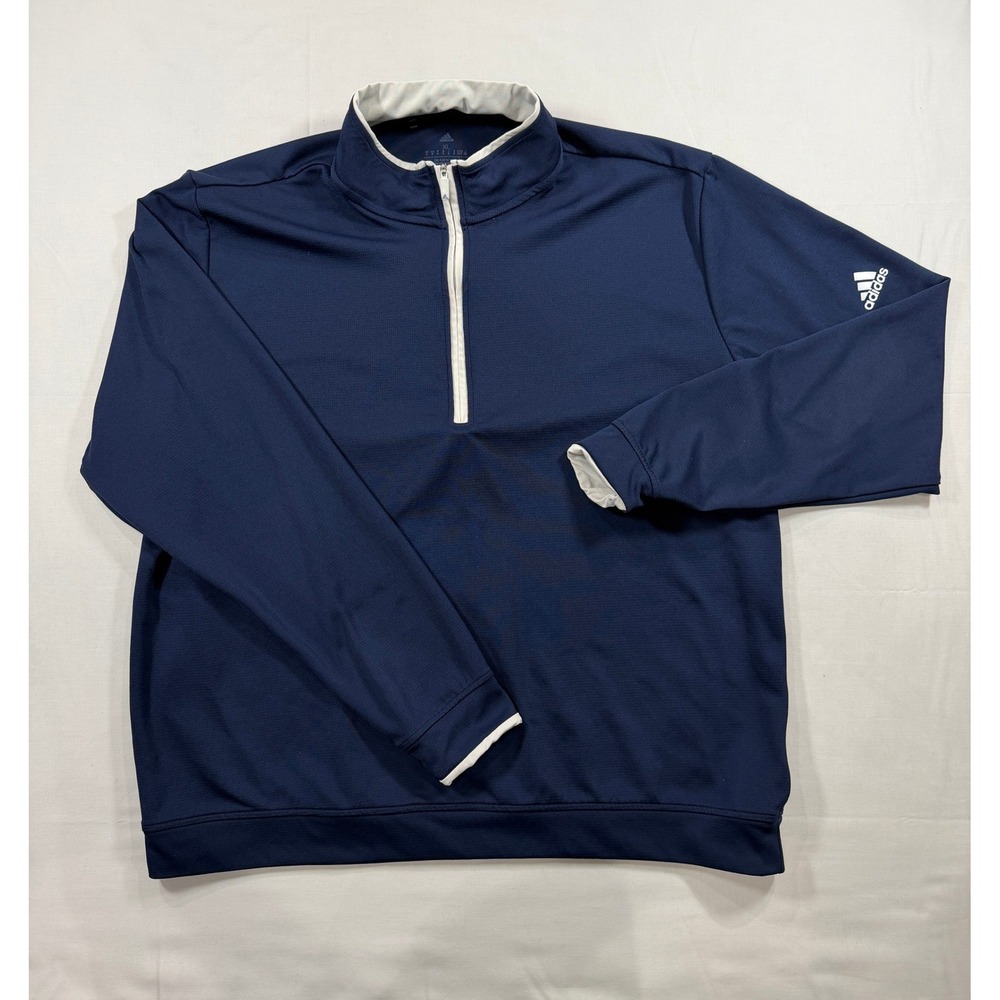 Adidas Mens XL Navy Blue Quarter Zip Pullover Golf Training Shirt 100% Recycled